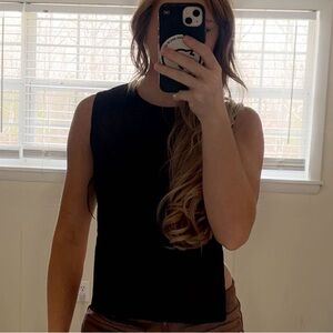 Black Sleeveless Top with Tie Detail